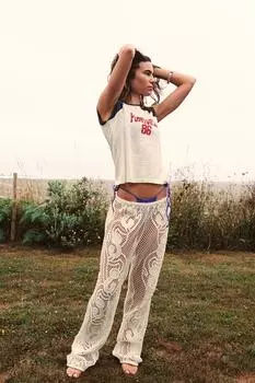 Брюки вязанные крючком ZARA, устрично-белый