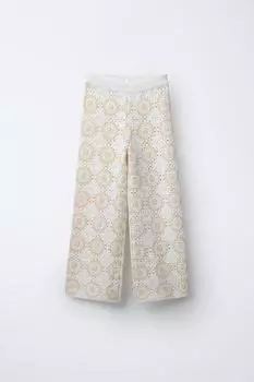 Брюки вязаные крючком ZARA, экрю