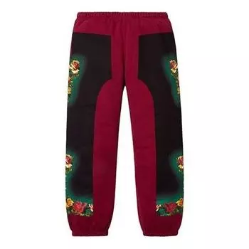 Брюки x jean paul gaultier floral print sweatpants 'burgundy black green' Supreme, бургундия