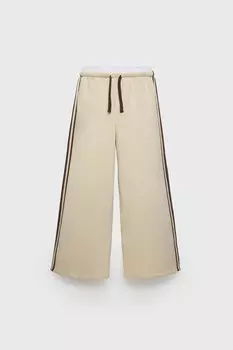 Брюки z3d из мягкой ткани с двойным поясом и лампами по боку ZARA, экрю