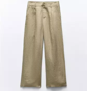 Брюки Zara 100% Linen Wide-leg, бежевый