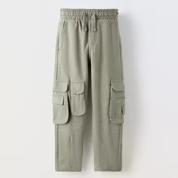 Брюки Zara Balloon Plush Cargo, серо-зеленый