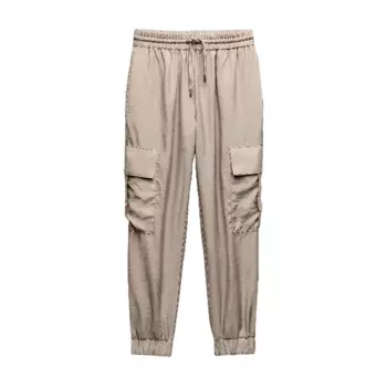Брюки Zara Cargo With Elasticated Waistband, бежевый