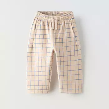 Брюки Zara Checked Plush, светло-бежевый