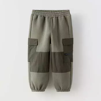 Брюки Zara Colour Block Cargo, серо-зеленый