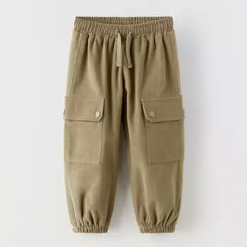 Брюки Zara Contrasting Corduroy, хаки