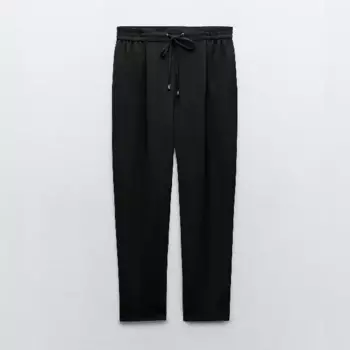 Брюки Zara Cropped With Elasticated Waistband, черный