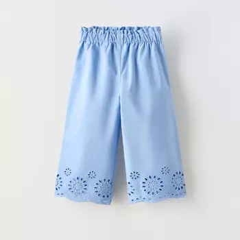 Брюки Zara Embroidered Poplin, синий
