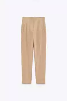 Брюки Zara High-waist, бежевый