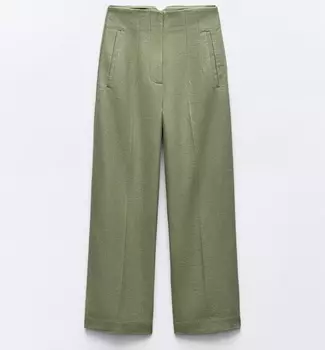 Брюки Zara High-waisted Straight Cut, хаки