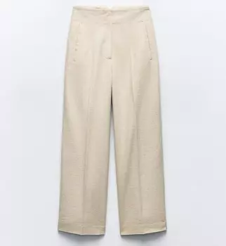 Брюки Zara High-waisted Straight Cut, светло-бежевый