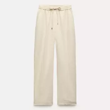 Брюки Zara Linen Blend Straight, светло-бежевый