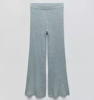 Брюки Zara Ribbed Knit, сине-зеленый