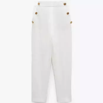 Брюки Zara Straight With Metal Buttons, белый
