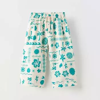 Брюки Zara Summer Camp Printed, бежевый/бирюзовый