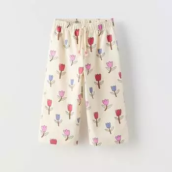 Брюки Zara Summer Camp Tulip Print Plush, бежевый/мультиколор