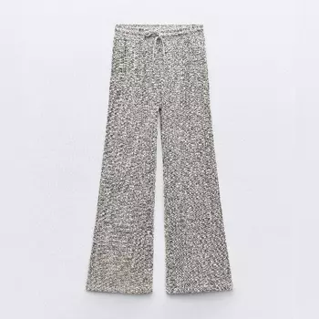 Брюки Zara Textured Wide-leg, коричневый/белый
