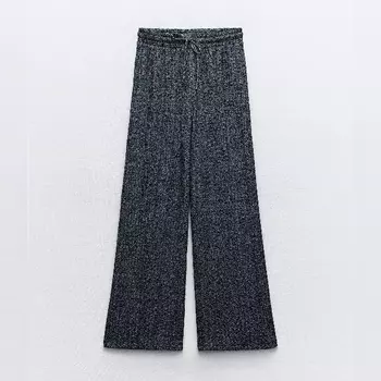 Брюки Zara Textured Wide-leg, синий/белый