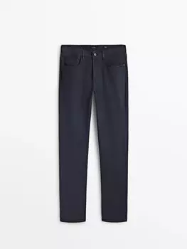 Брюки зауженного кроя из фактурного денима Massimo Dutti, темно-синий