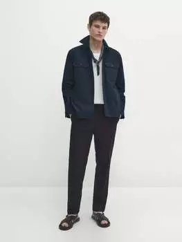 Брюки зауженного кроя из хлопкового твила Massimo Dutti, синий