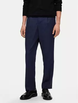 Брюки зауженного кроя из ткани Selected Homme, синий