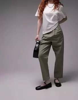 Брюки зауженного кроя с завышенной талией Topshop цвета хаки