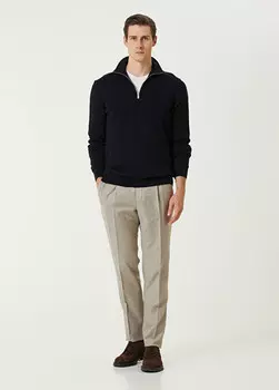 Брюки зауженного кроя со складками из шерсти Incotex, серый