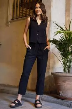 Брюки-зауженные брюки из льна Petite с узором «палисандр» Threadbare, черный