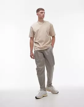 Брюки-зауженные брюки Topman бежевого цвета со складками