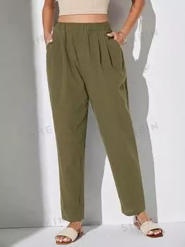 Брюки зауженные Shein Essnce с эластичной резинкой на талии, зеленый