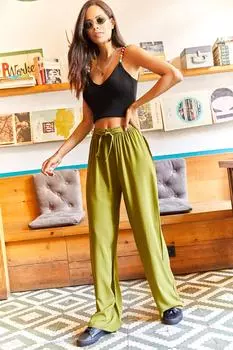Брюки - Зеленый - Широкие штанины Olalook