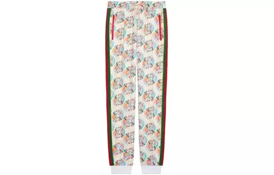 Брюки женские Gucci с принтом, зеленый / красный / белый