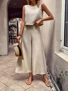 Брюки женские и топ-жилет Shein Lune, абрикосовый