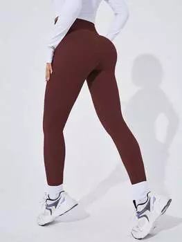 Брюки женские Shein для йоги с завышенной талией, шоколадно-коричневый
