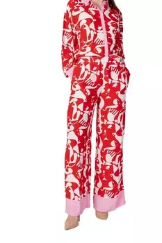 Брюки женские VILA из вискозы с принтом, красно-белый
