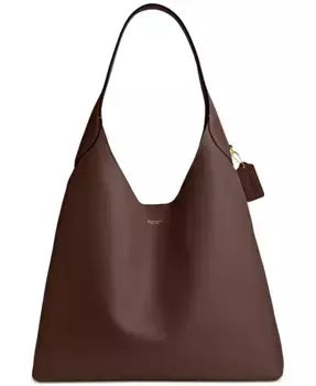 Брюклинская большая кожаная сумка через плечо COACH, коричневый