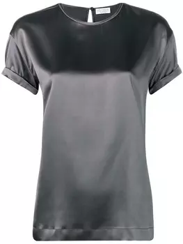 Brunello Cucinelli атласная блузка с короткими рукавами, серый