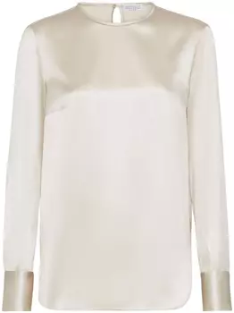 Brunello Cucinelli атласная футболка с длинными рукавами, серый