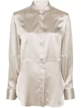 Brunello Cucinelli атласная рубашка с заостренным воротником, серый