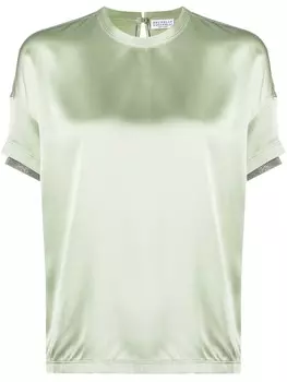 Brunello Cucinelli атласный топ с короткими рукавами, зеленый