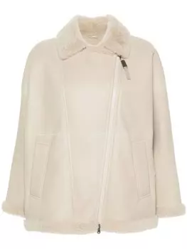 Brunello Cucinelli байкерская куртка из овчины, нейтральный цвет