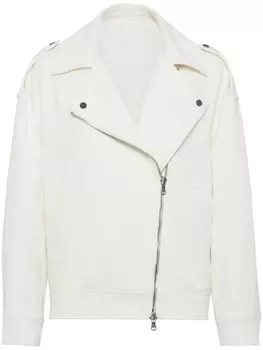 Brunello Cucinelli байкерская куртка на молнии, белый
