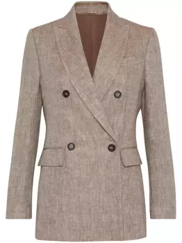 Brunello Cucinelli блейзер с узором в елочку, коричневый