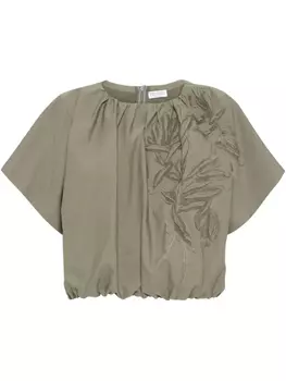 Brunello Cucinelli блузка с аппликацией Herbarium, зеленый
