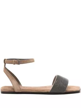 Brunello Cucinelli босоножки с декором Monili, коричневый