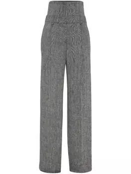 Brunello Cucinelli брюки с завышенной талией и узором в елочку, черный