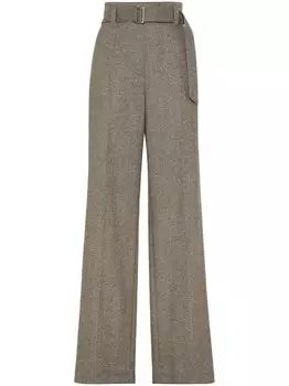 Brunello Cucinelli брюки со складками и узором в елочку, коричневый