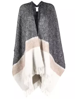 Brunello Cucinelli colourblock fringed cape, синий
