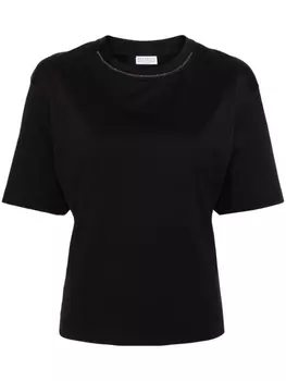 Brunello Cucinelli декорированная футболка, черный