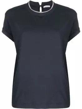 Brunello Cucinelli декорированная футболка с круглым вырезом, синий